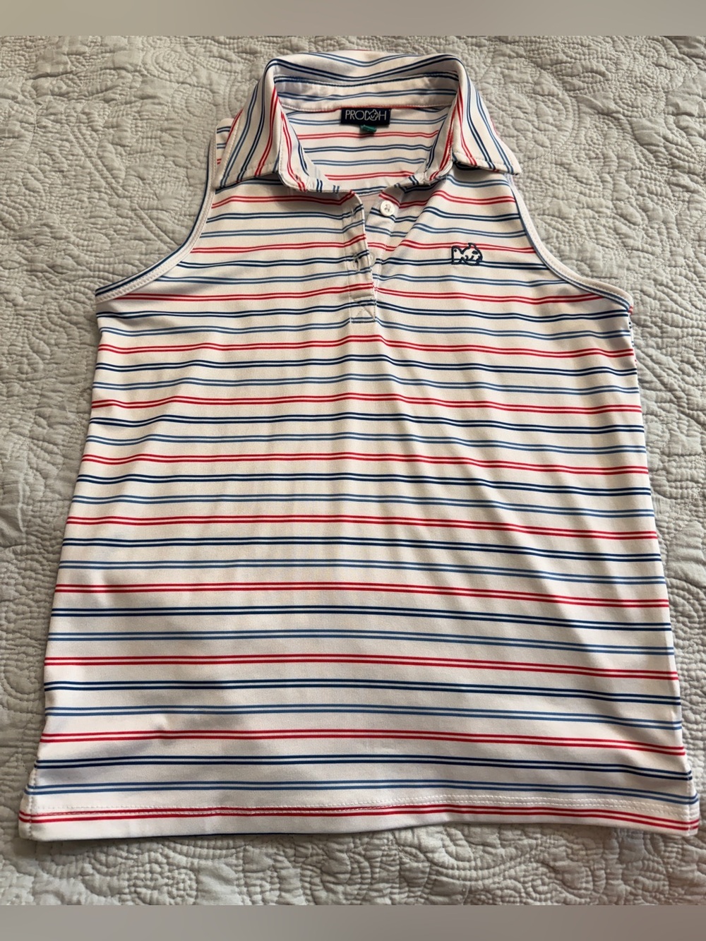 Prodoh Sleeveless Polo Tank Top – White with Red & Navy Stripes